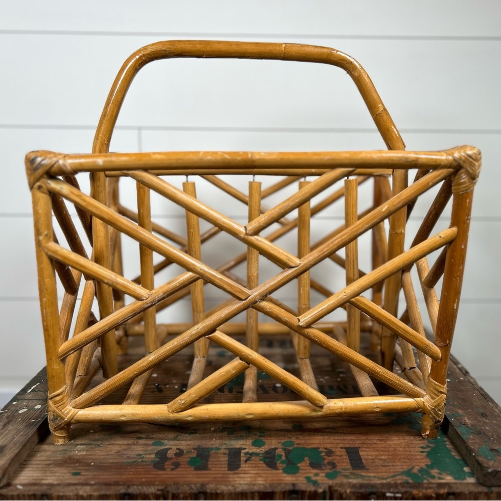 Vintage Bamboo & Rattan Magazine Holder